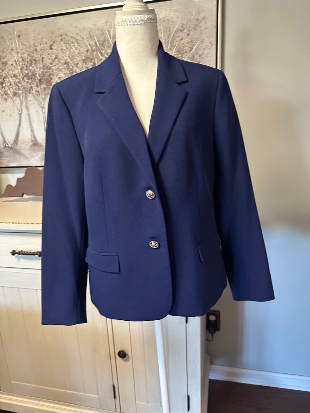 Kasper Navy Blue Tailored Two-Button Blazer with Matching Suit Pants